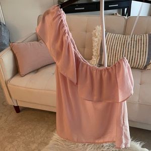 Ruffle one shoulder satiny-sheen top